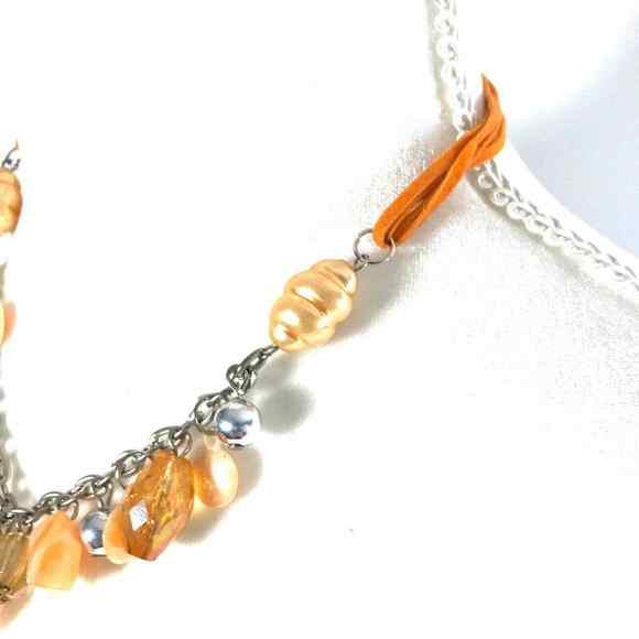 Womens Orange Beaded Pendant Silvertone Chain‎ Necklace - Picture 4 of 9